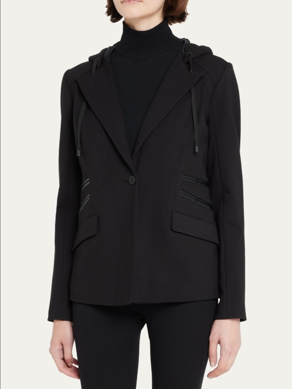Blanc Noir Hooded Single-Button Black Blazer size Medium